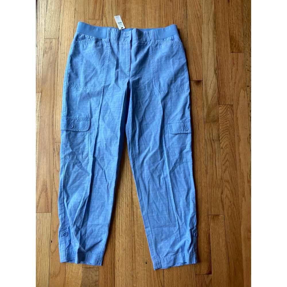 TALBOTS  6 Cropped Cotton Pants Pull On Elastic Blue NEW NWT